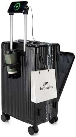 feilario 20in Aluminium Frame PC Hard Shell Spinner Wheels Luggage, Built-In by feilario