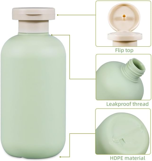 10 oz Plastic Travel Shampoo Bottles, Refillable Flip Cap Squeeze Bottles - Image 3