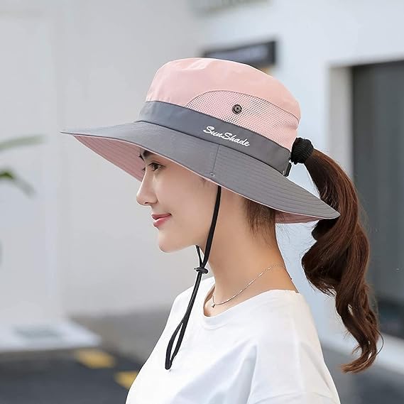 ZOORON Women's Ponytail Safari Sun Hat, Wide Brim UV Protection Outdoor Bucket - Image 3