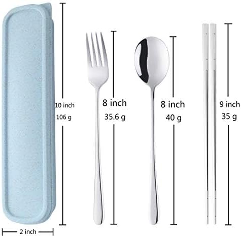 Portable Travel Flatware 3PCS Spoon Fork Chopsticks Set 18/10 Stainless Steel - Image 2