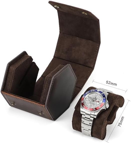 Genuine Leather Watch Roll Travel Case, Vintage Full Grain Leather Hexagon - Image 5