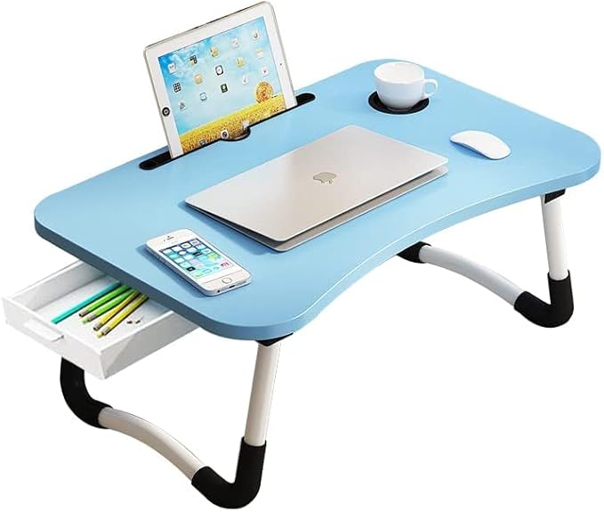 Lap Desk with Storage Drawer, Cup and Tablet Holder, Bed Tray Table, Foldable - Image 2