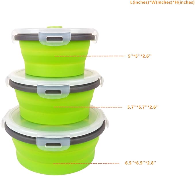 CARTINTS Green Silicone Collapsible Food Storage Containers-Prep/Storage Bowls - Image 2