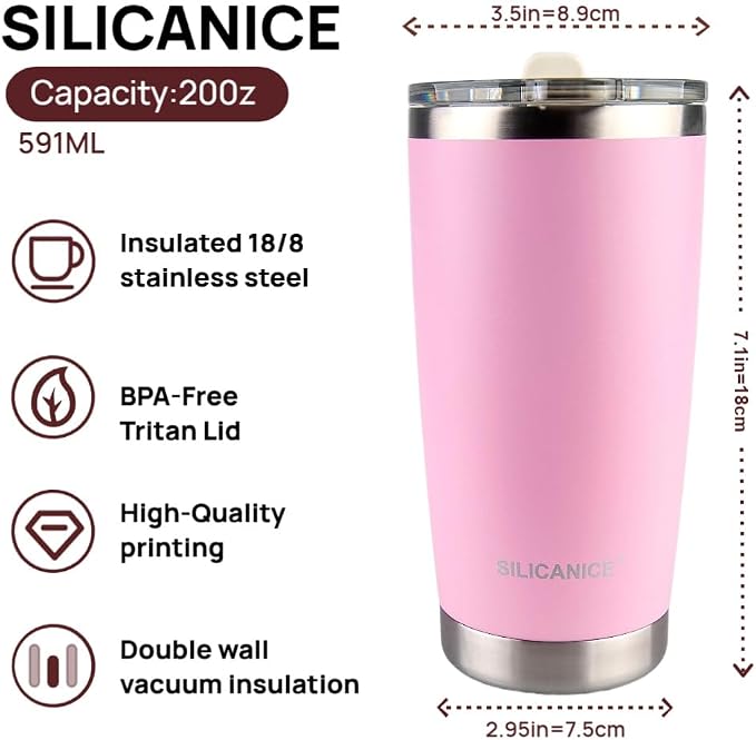 Light Pink 20 oz Stainless Steel Vacuum Insulated Tumbler - Image 5
