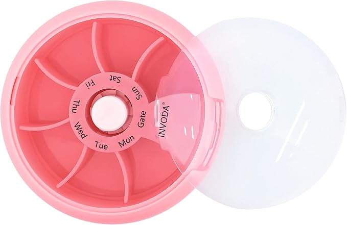 INVODA Weekly Pill Organizer 7 Compartment Rotating Pill Box - Image 3