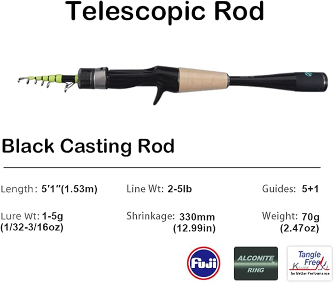 PURELURE Telescopic Fishing Rod Ultralight or Light, Carbon Fiber Rod Spinning - Image 2