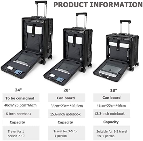 feilario 20in Aluminium Frame PC Hard Shell Spinner Wheels Luggage, Built-In - Image 4