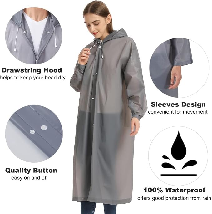 Opret 2 Pack Raincoats for Adults Reusable, EVA Rain Ponchos Lightweight Rain - Image 3