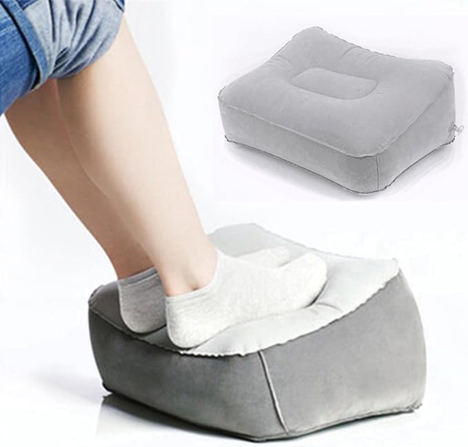 Inflatable Travel Foot Rest Pillow, Head Pad, Soft Flocking Pillow, Flights by coldchill