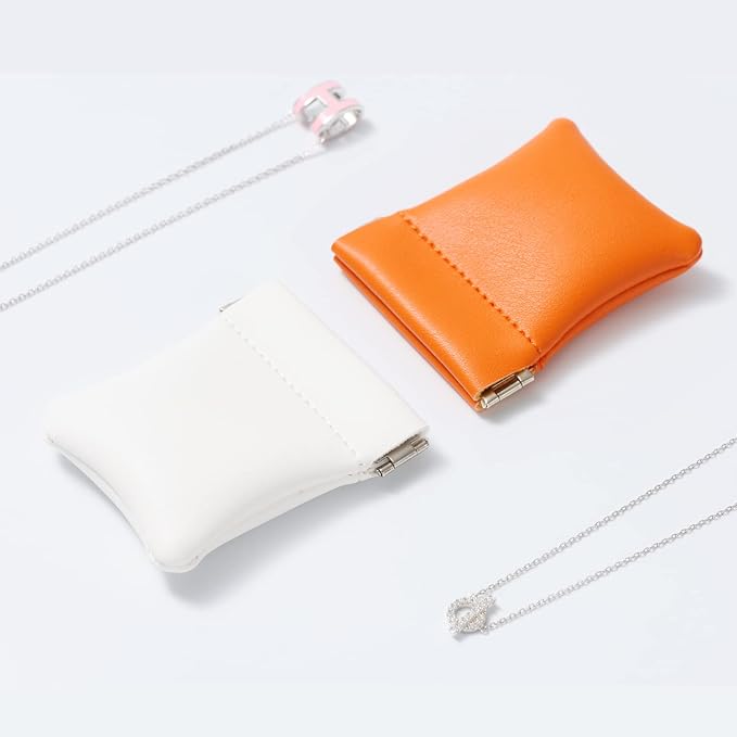 2 Pack PU Leather Slim Engagement Wedding Ring Pouch Leather Jewelry Pouch - Image 3