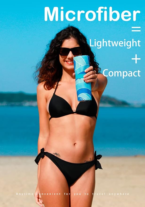 Microfiber Lightweight Beach Towel Sand Free Quick Dry Absorbent Thin Compact - Image 2