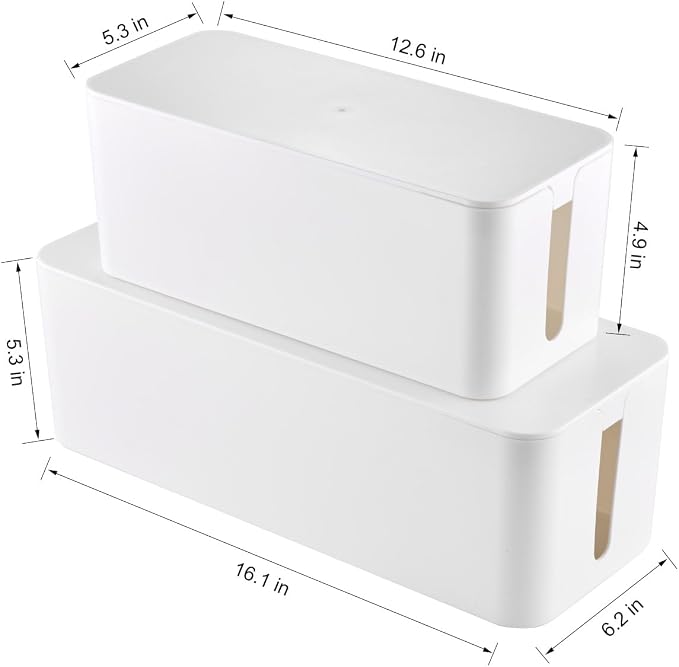 Cable Management Box, 2 Pack Large & Medium Cable Organizer Box - Image 3