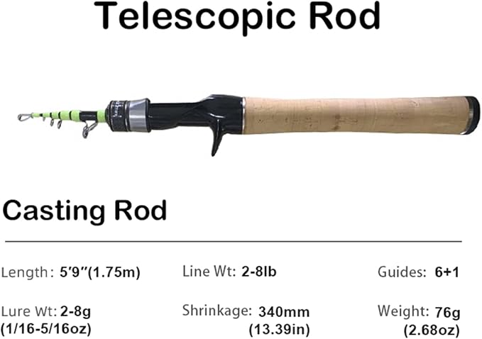 PURELURE Fishing Rod Telescopic, Carbon Fiber Spinning Casting Travel Rod - Image 2