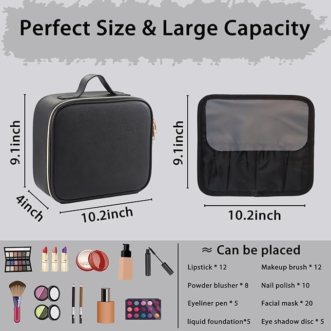 Makeup Bag with Led Mirror, Travel Makeup Organizer with 3 Color Setting & 10X - Image 2