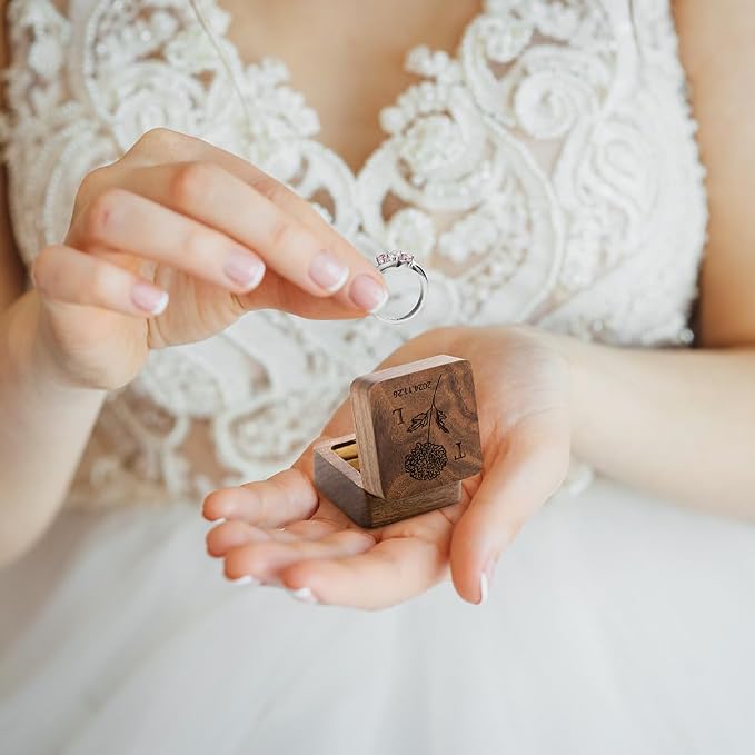 Custom Engraving Ring Gift Box Wooden Presentation Jewelry Box Case - Image 6