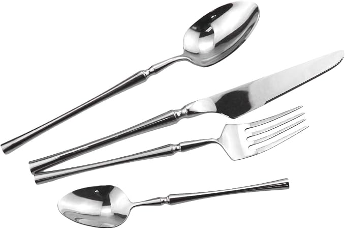 Gugrida Silver Silverware Set, 5-Piece 18/10 Stainless Steel Flatware Cutlery - Image 7