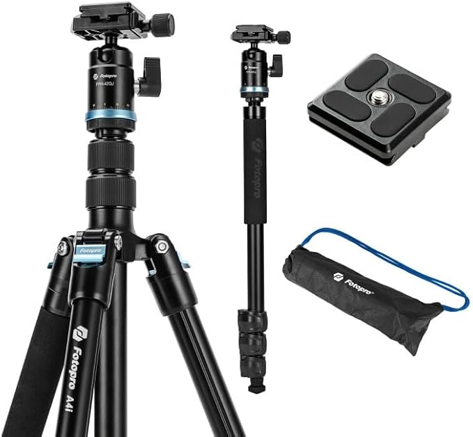 Fotopro 73" Camera Tripod, Aluminum Compact Travel Tripod and Monopod by Fotopro