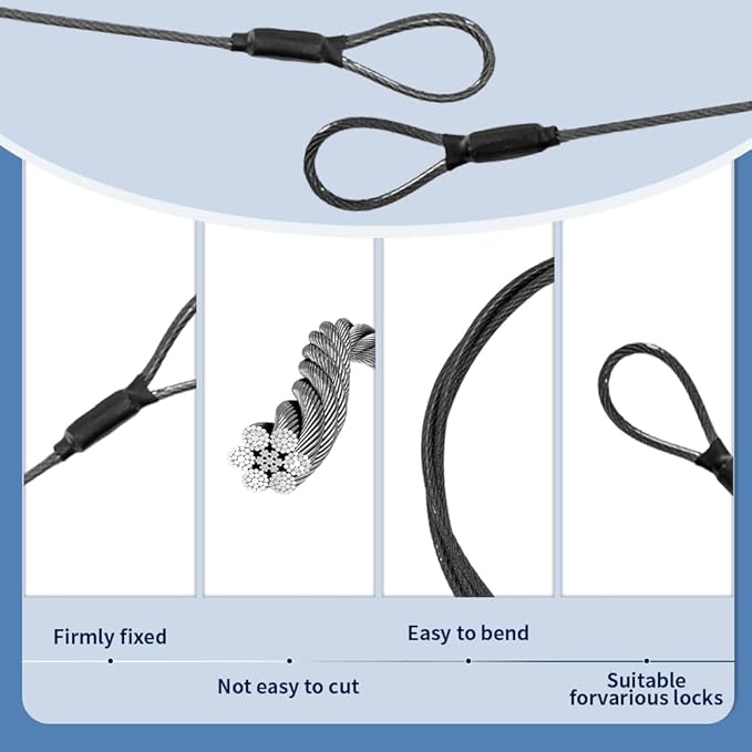 3.3mm Outdoor Travel Stainless Steel Security Cable-6ft Luggage Lock Safety - Image 4
