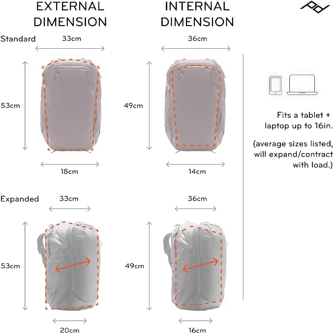 Peak Design Travel Backpack 45L, Expandable 35-45L Design, Rear and Top Access - Image 7