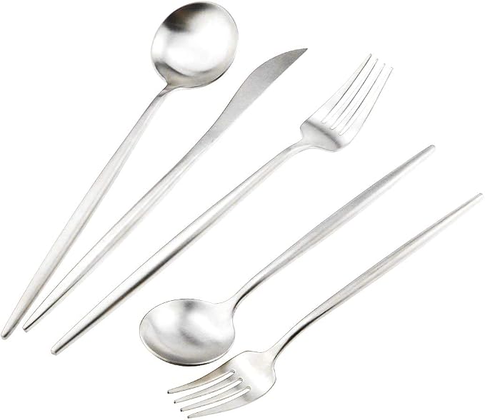 Matte Silver Silverware Set, Gugrida 5-Piece 18/10 Stainless Steel Satin Finish - Image 4