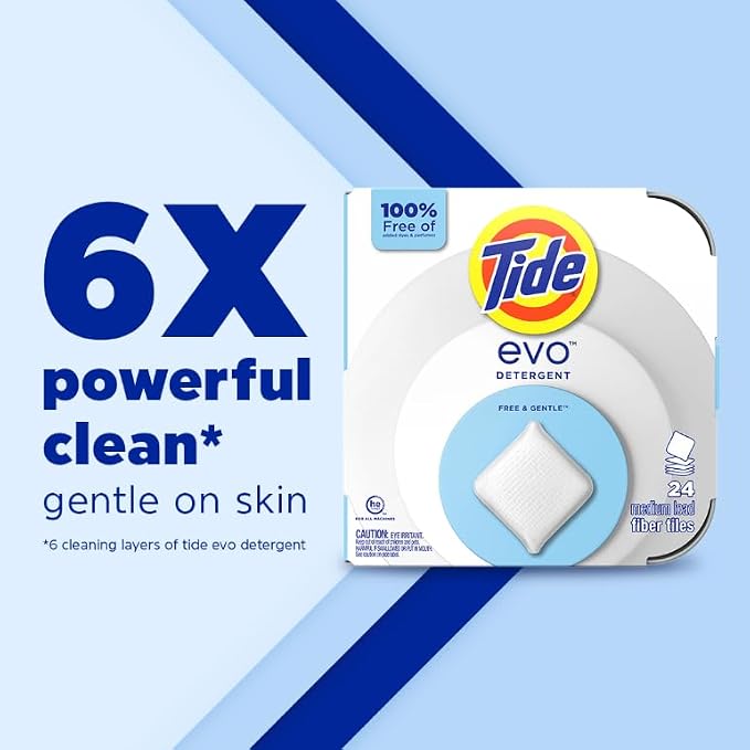 Tide Evo Free & Gentle Laundry Detergent Tiles, Fragrance-Free, 40 Medium Sized - Image 3