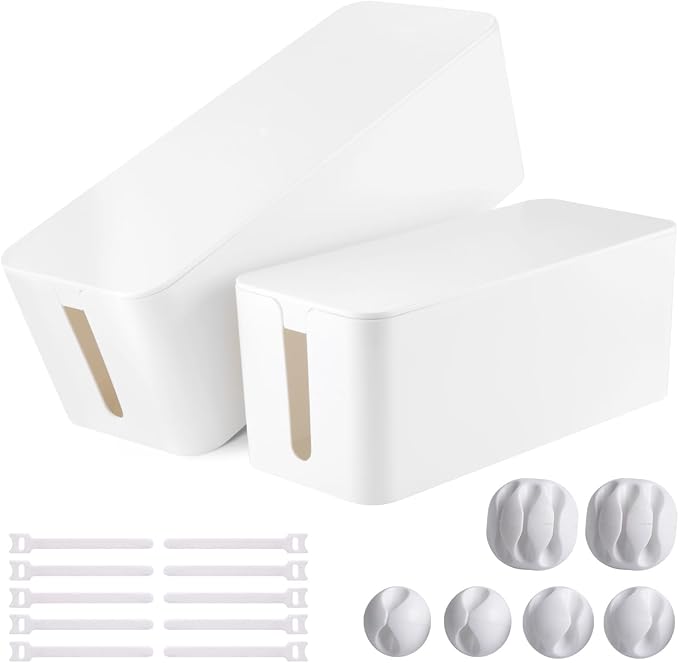 Cable Management Box, 2 Pack Large & Medium Cable Organizer Box by Tuwechen