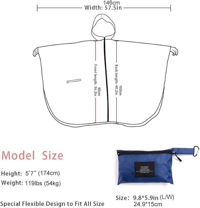 Rain Poncho Jacket Coat Hooded Zipper Style - Image 3