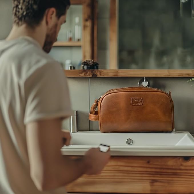 LEATHER VILLAGE Premium Leather Toiletry Travel Pouch - Image 7