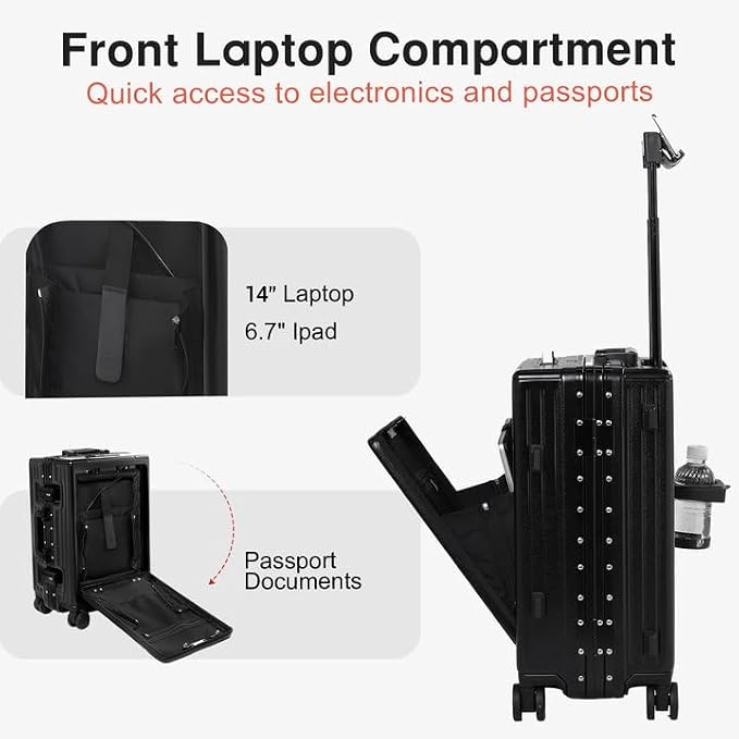Carry On Luggage 20 Inch, Aluminum Frame Zipperless Luggage, ABS+PC Hard Shell - Image 2