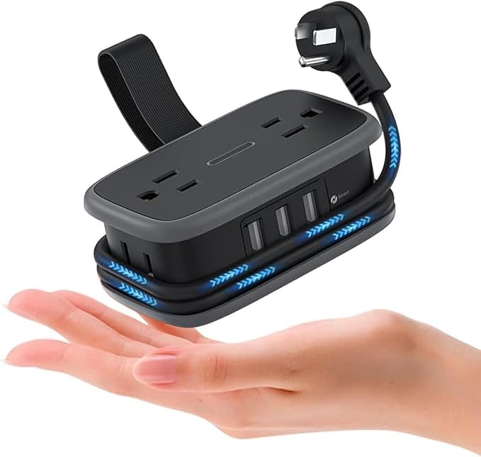 Travel Power Strip with USB Ports, NTONPOWER 4ft Flat Plug Wrapped Around Short by NTONPOWER