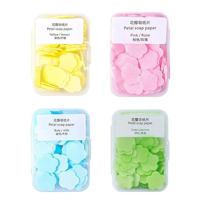 4 Boxes Paper Soap, 4 Different Scented Mini Fresh Portable Disposable Petal by Unknown