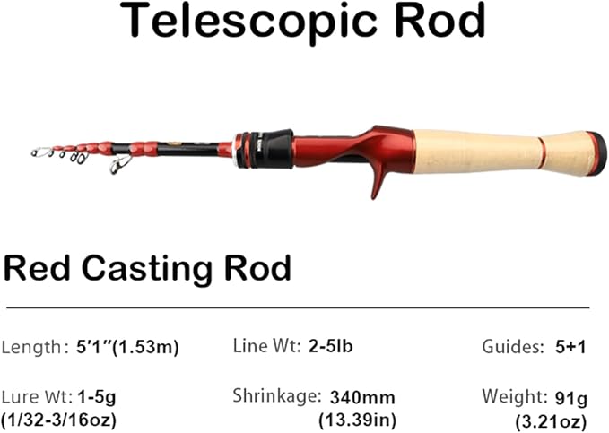 PURELURE Fishing Rod Telescopic, Carbon Fiber Spinning Casting Travel Rod - Image 2