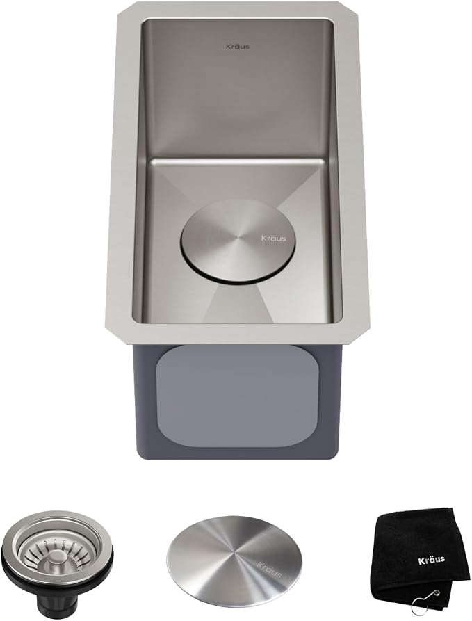 KRAUS Standart Pro 10-inch Undermount Single Bowl 16 Gauge Stainless Steel Bar by KRAUS