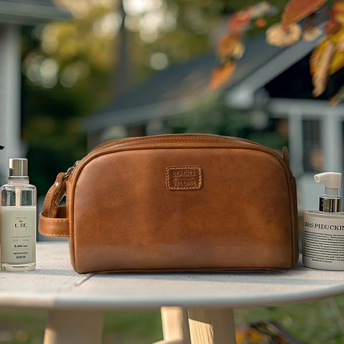 LEATHER VILLAGE Premium Leather Toiletry Travel Pouch - Image 6