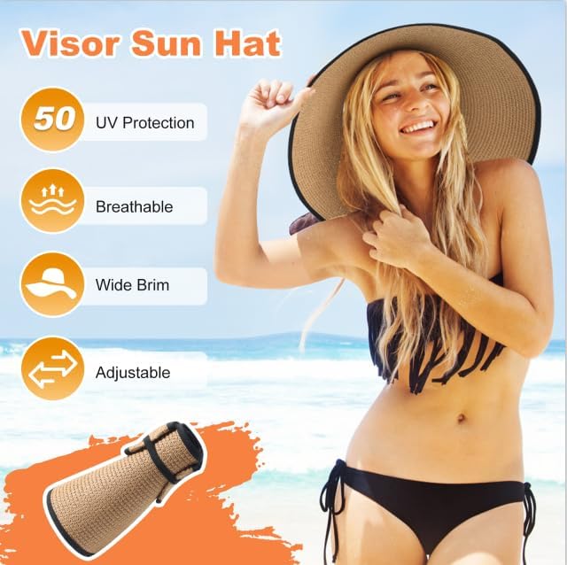Womens Sun Visor Hat Straw Sun Visors - Image 3