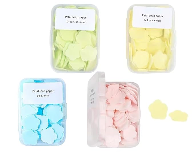 4 Boxes Paper Soap, 4 Random Different Scented Mini Portable Disposable Petal by DPWOUM