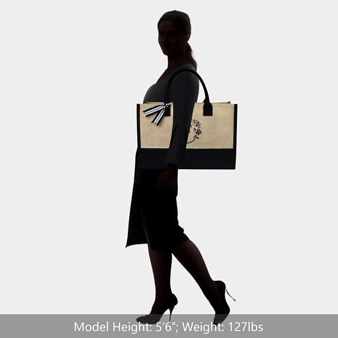 TOPDesign Personalized Initial Jute/Canvas Beach Bag, Monogrammed Gift Tote Bag - Image 5