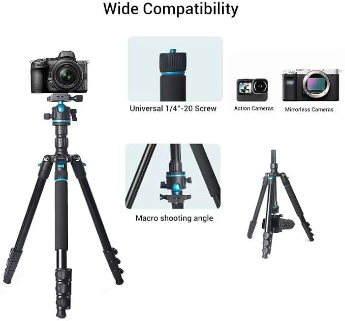 Camera Tripod, Adjustable Height from 17" to 68" Professional Stand - Image 5