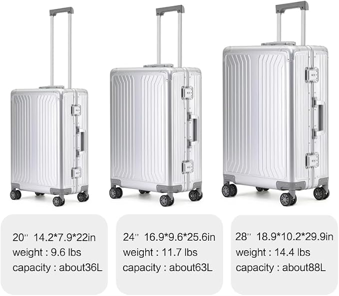 Metal all aluminum carry-on suitcase 20 "hard face, TSA lock and rotating wheel - Image 5