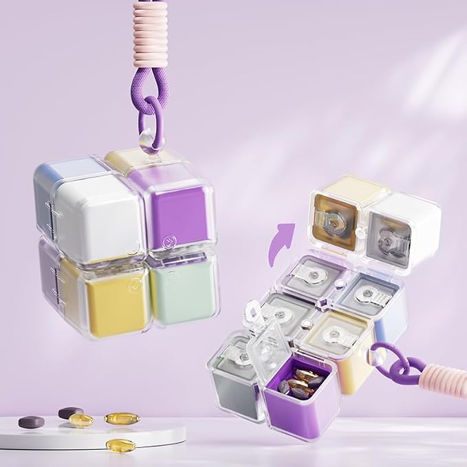 Travel Pill Organizer, Magnetic Cube Cute Pill Box, Pill Compact - Image 2