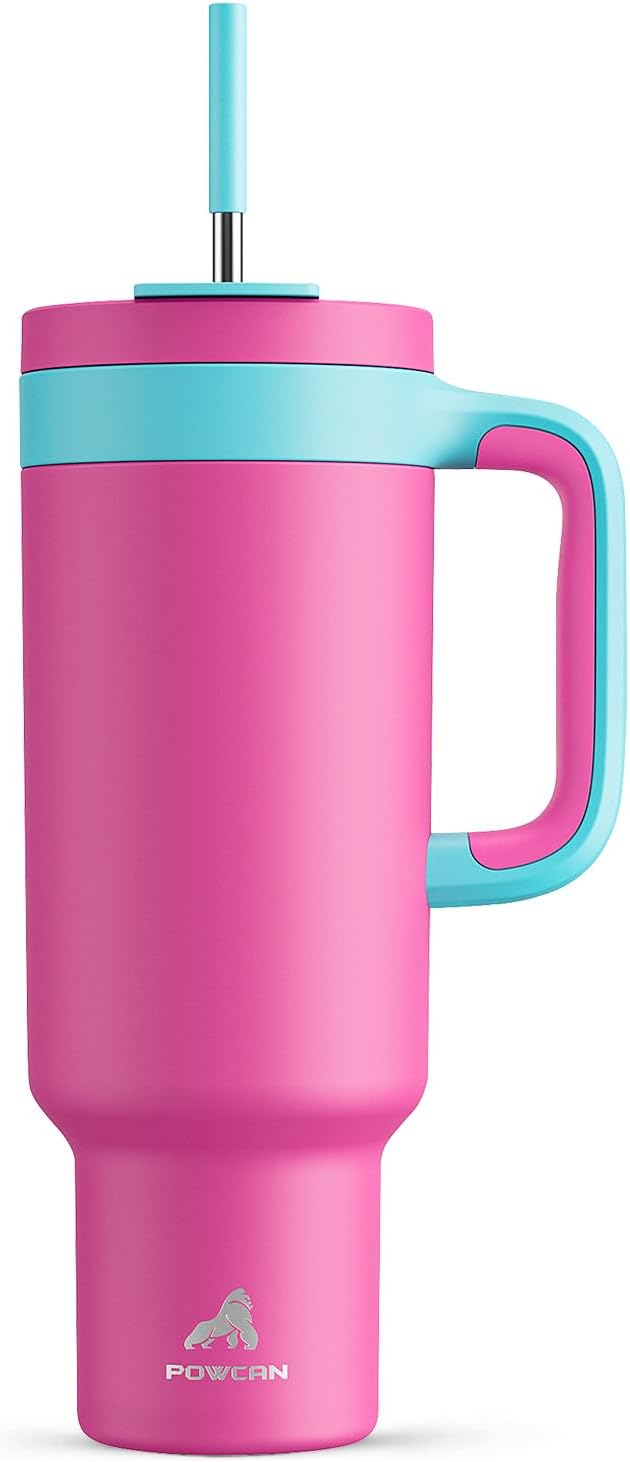 POWCAN 50 oz Tumbler with Handle, 2-in-1 Straw and Sip Lid, Dishwasher Safe by POWCAN