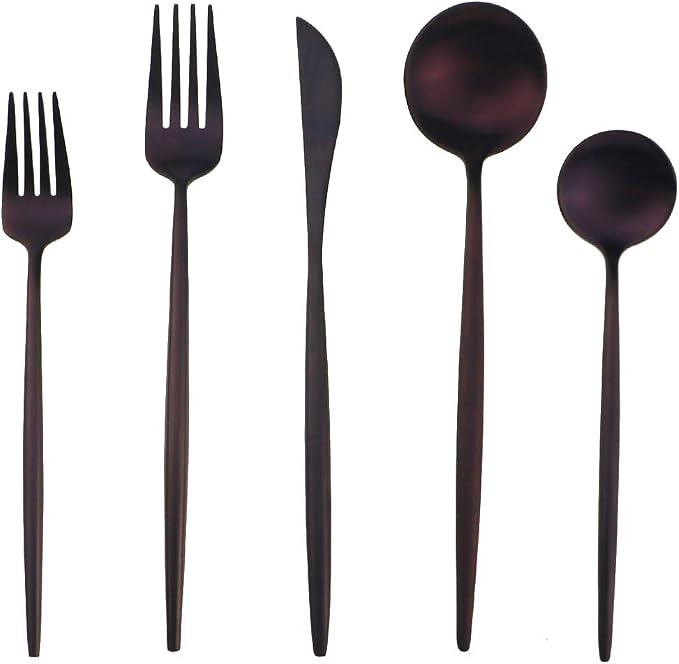 Matte Purple Silverware Set, Gugrida 5-Piece 18/10 Stainless Steel Satin Finish by Gugrida