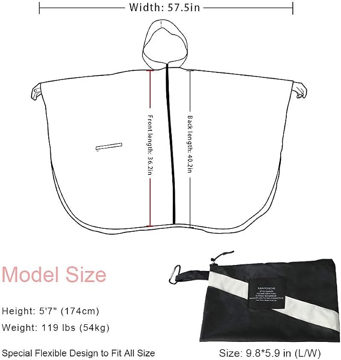 Rain Poncho Jacket Coat Hooded Zipper Style - Image 3