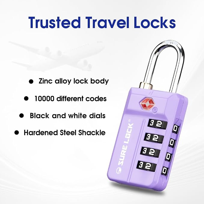 SURE LOCK TSA-Approved 4-Digit Resettable Combination Luggage Lock - Image 6