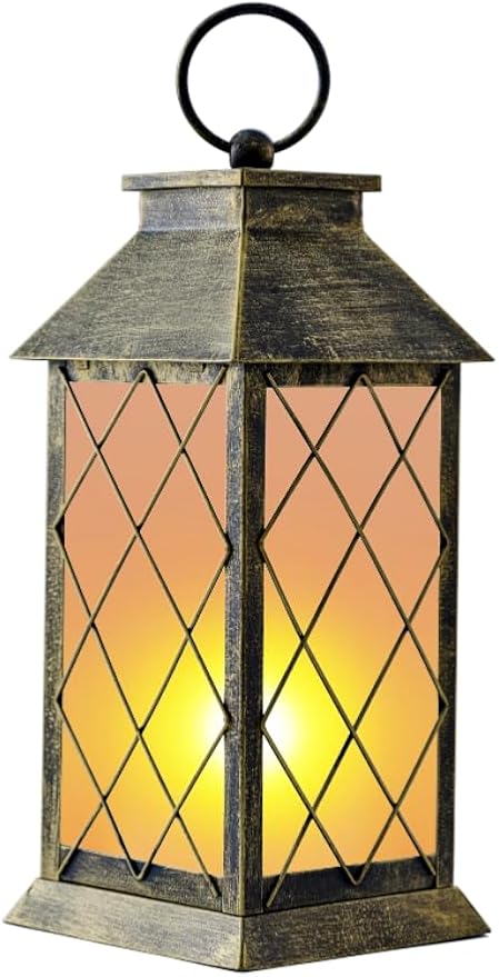 18" Solar Lantern with Flickering Flame Light, Large Outdoor Waterproof Solar by anyperfect