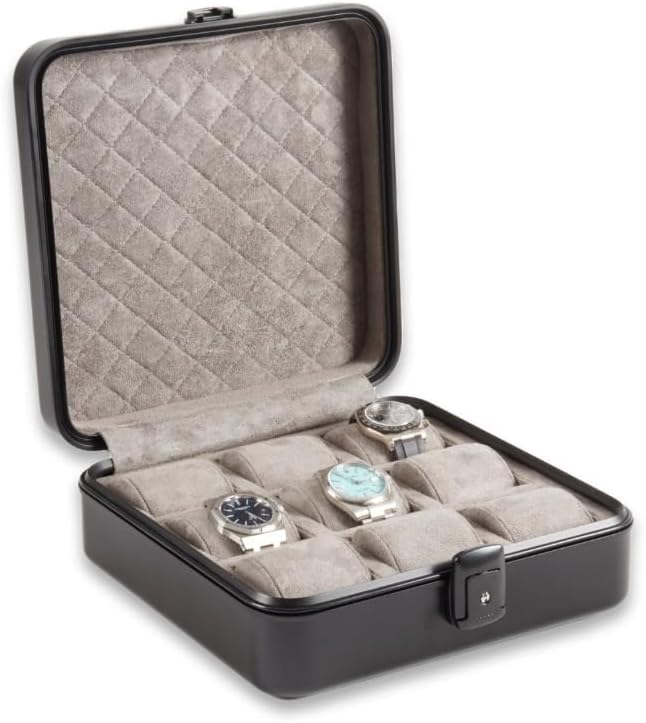 Bey-Berk Prague Aluminum Watch Case in Matte Black – 9-Slot Locking Travel Box by Bey-Berk