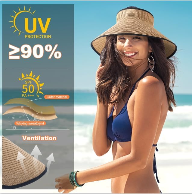 Womens Sun Visor Hat Straw Sun Visors - Image 6