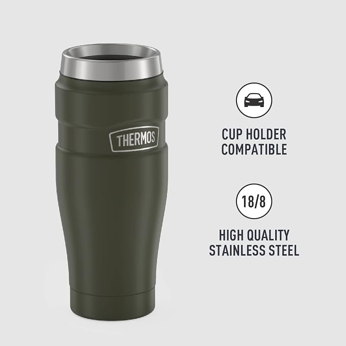 THERMOS Stainless King Vacuum-Insulated Travel Tumbler, 16 Ounce, Army Green - Image 4