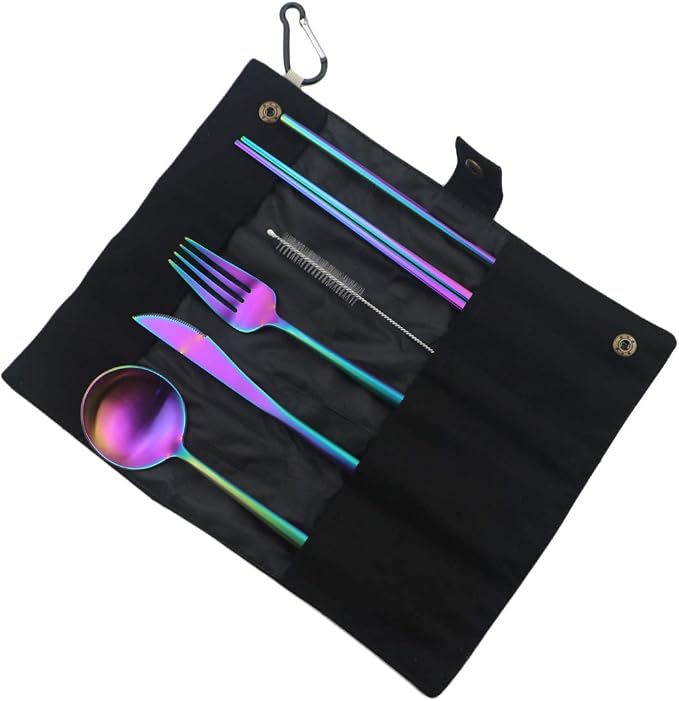 Gugrida Luxury Rainbow Matte Portable 18/10 Stainless Steel Travel Flatware by Gugrida