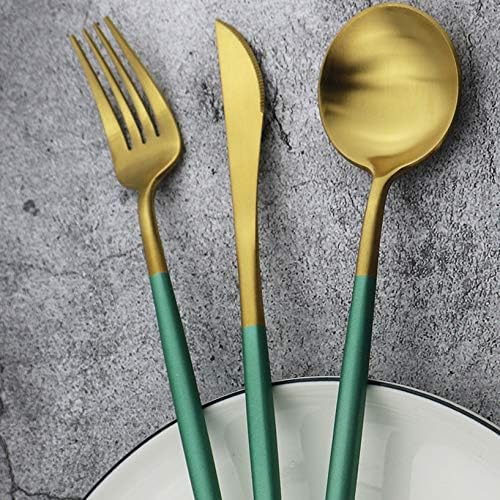 Green Handle Matte Gold Silverware, Gugrida 5-Piece 18/10 Stainless Steel - Image 5
